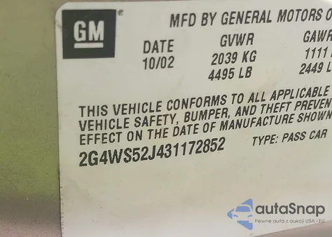 2003 Buick Century Custom из США, поврежденный, VIN 2G4WS52J431172852